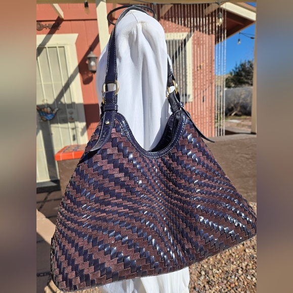 Cole Haan Genevieve Woven Leather and Suede Purple Handbag - Picture 2 of 12